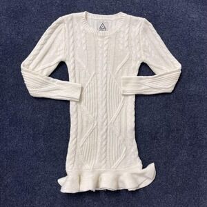 UNIF Sweater Dress Womens Small White Cable Knit Ruffle Hem Mini Bodycon